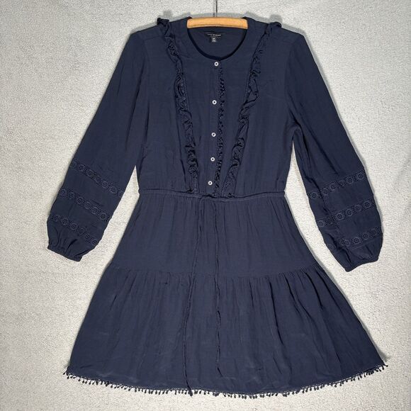 Lucky Brand Women’s Dress Size Small Navy Blue Mini Southwestern Ranch Prairie - Picture 1 of 16